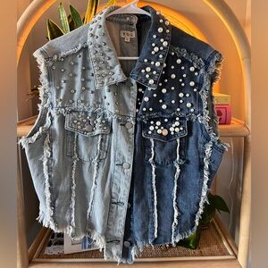 pearl and rhinestone jean vest